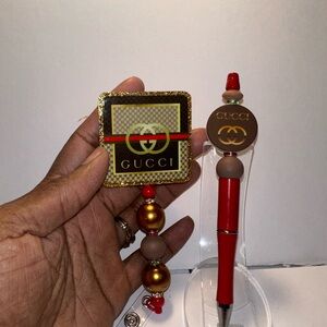 Gucci Red and Gold Pen Set